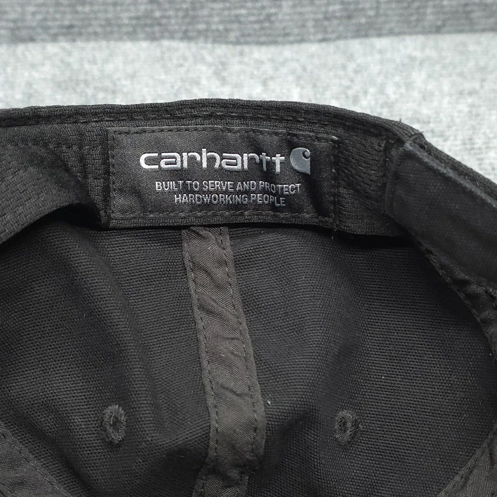 Carhartt Hat Cap‎ Strap Back Mens Black Canvas Leather Patch Workwear One Size
